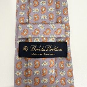 Brooks Brothers Makers & Merchants NEW Tie Paisley Lilac/Orange Silk 3.25" x 59"